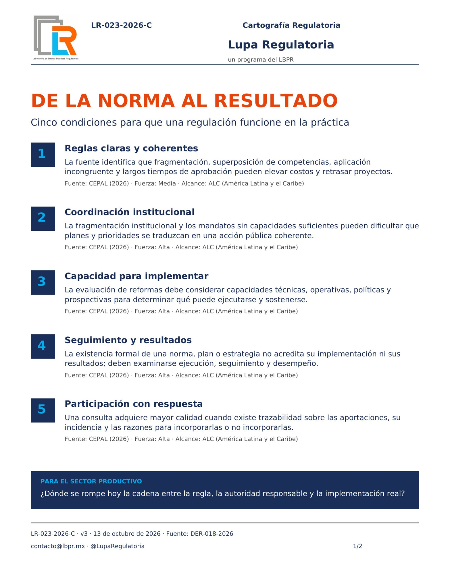 Nota Estratégica · Serie BEER LR-023-2026: De la norma al resultado